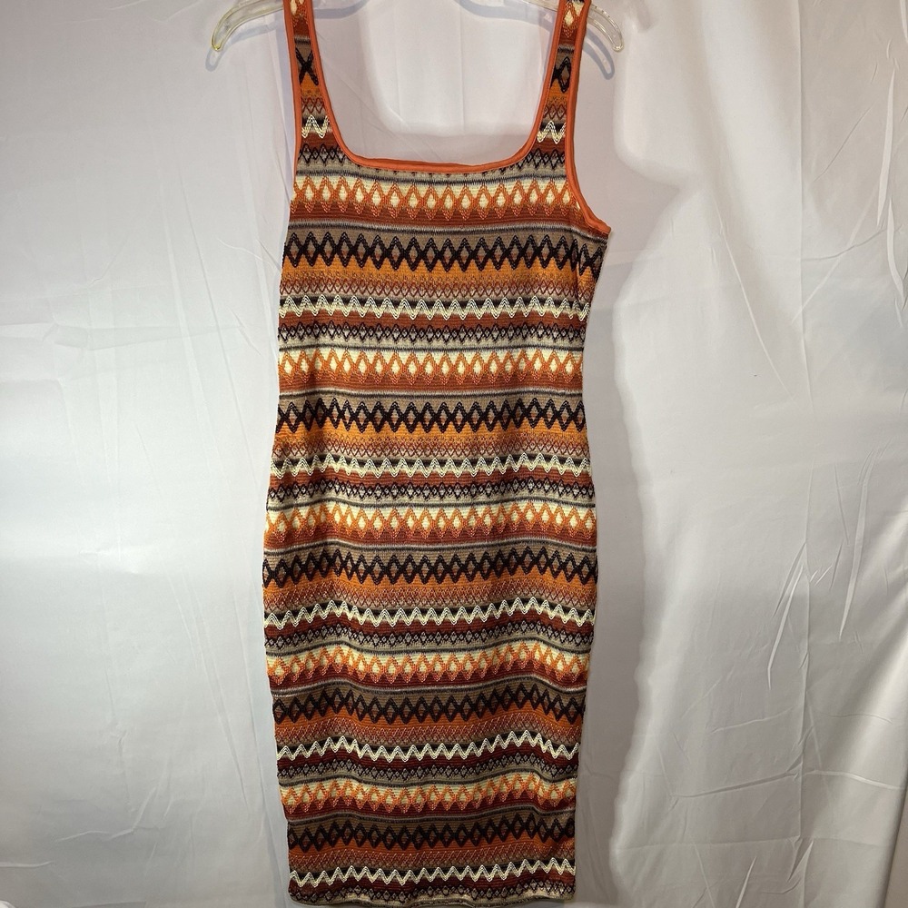 NWT Emery Rose Aztec Crochet Knit Dress Size Large Orange Granny Chic Knit